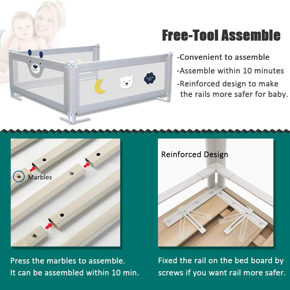 Riel para cama con malla transpirable y bloqueo de doble seguridad para niños, 1.8 metrosx 74cm,  (Precio por solo 1 lado)