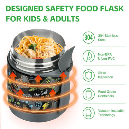 Termo de sopa de 10 onzas para niños con aislamiento térmico para alimentos calientes, gamepad