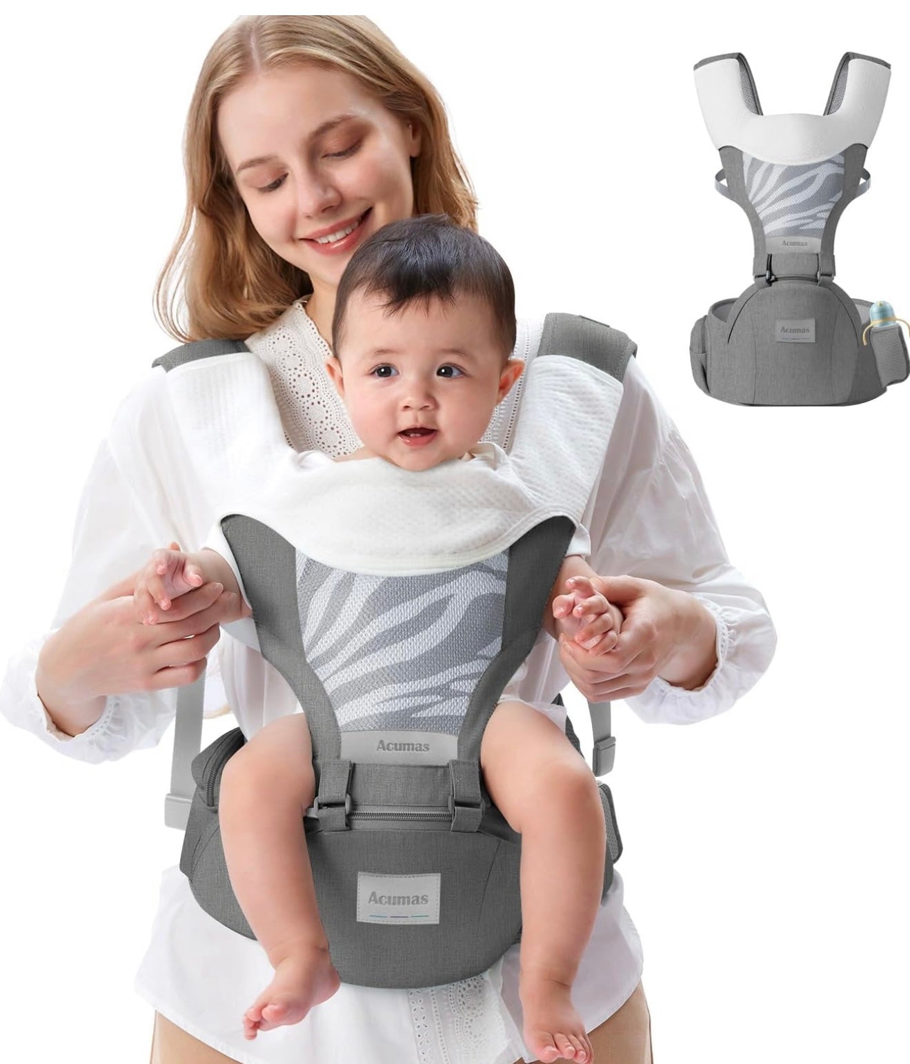 Acumas portabebés con asiento de cadera (posición ergonómica M) para bebés de 3 a 36 meses