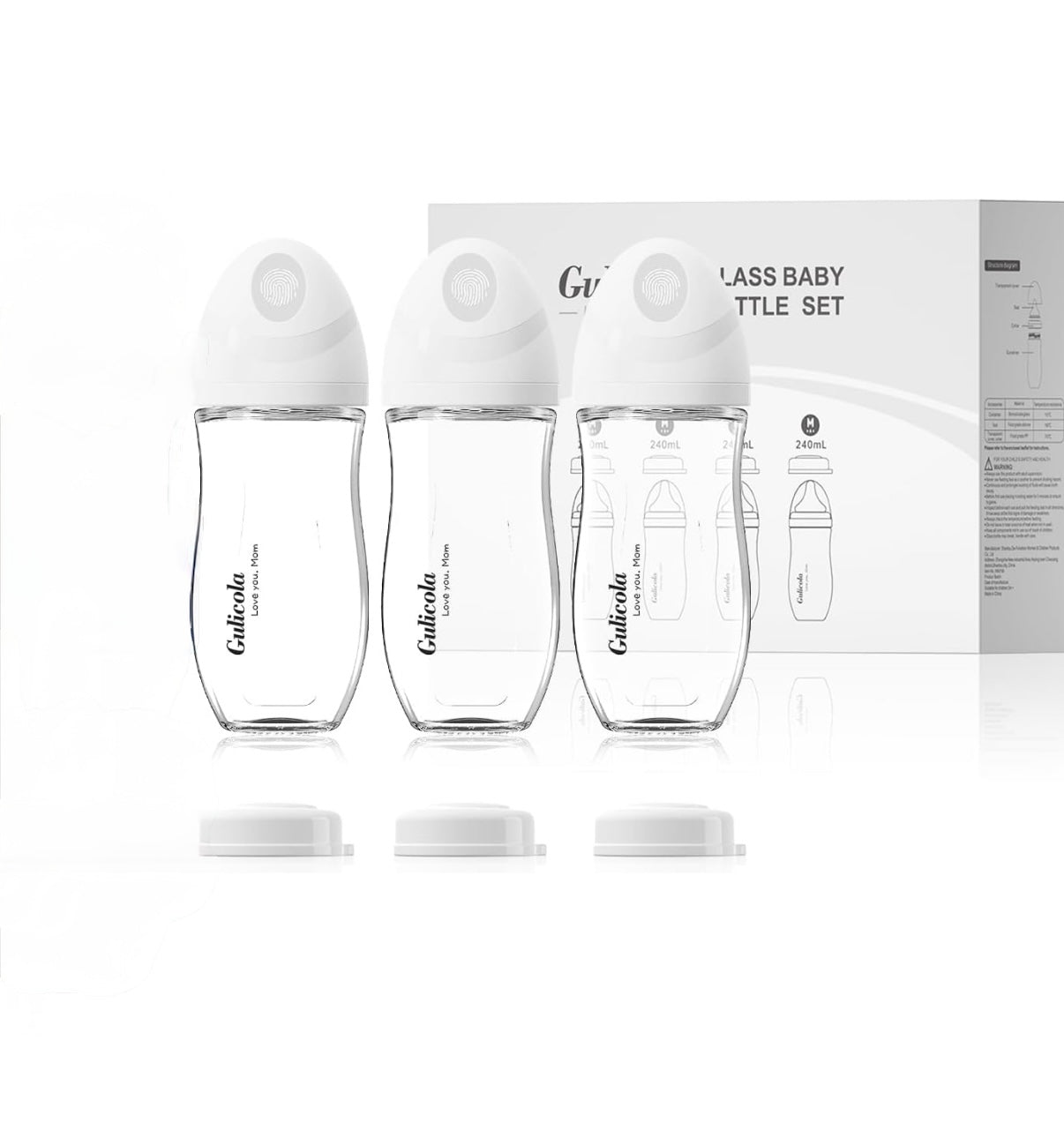 Biberón de vidrio natural de 8 onzas para bebés amamantados, paquete de 3