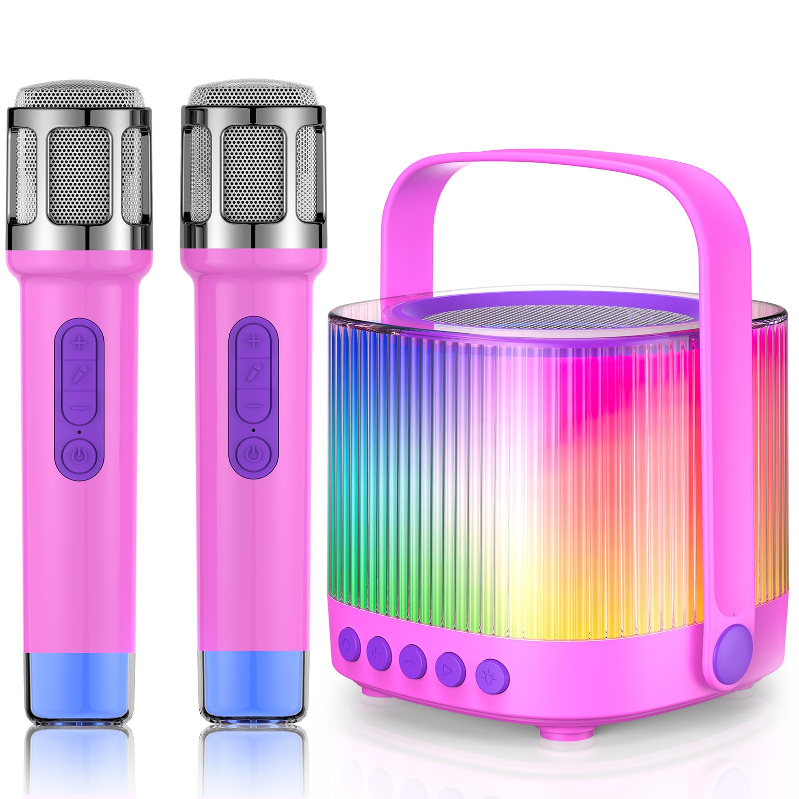 Máquina de karaoke para niños y adultos, altavoz portátil Bluetooth 5.3 con 2 micrófonos inalámbricos