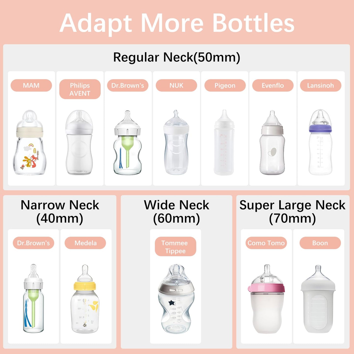 Calentador de biberones portátil para viajar con botella de vidrio, 8 adaptadores