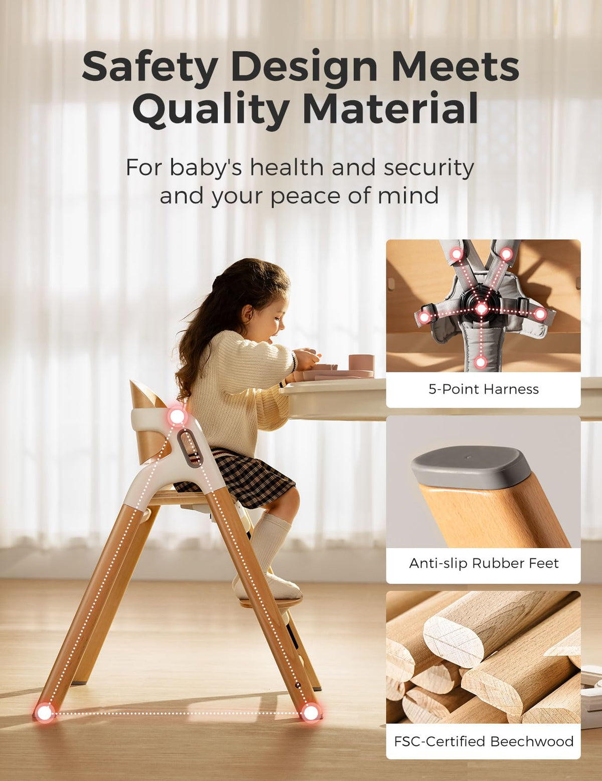 Trona de madera Momcozy DinerPal para bebés, niños pequeños y adultos de hasta 140 kg