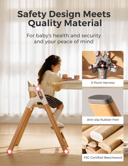 Trona de madera Momcozy DinerPal para bebés, niños pequeños y adultos de hasta 140 kg