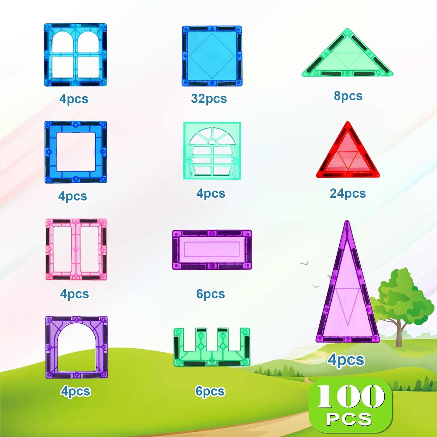 100 PIEZAS Azulejos Magnéticos Juguetes para Niños