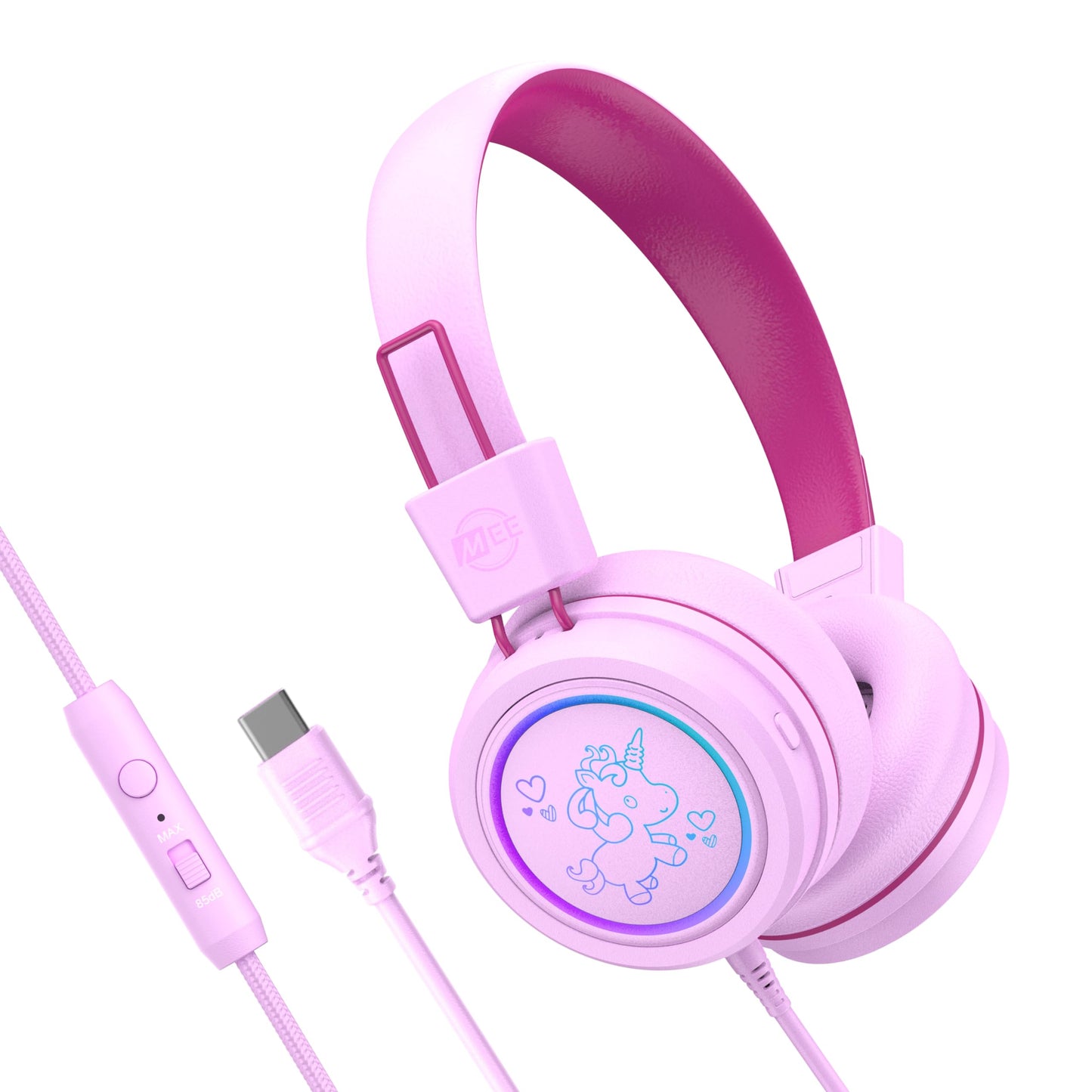 MEE audio KidJamz KJ55 - Auriculares USB-C de escucha segura para niños con luces LED multicolor