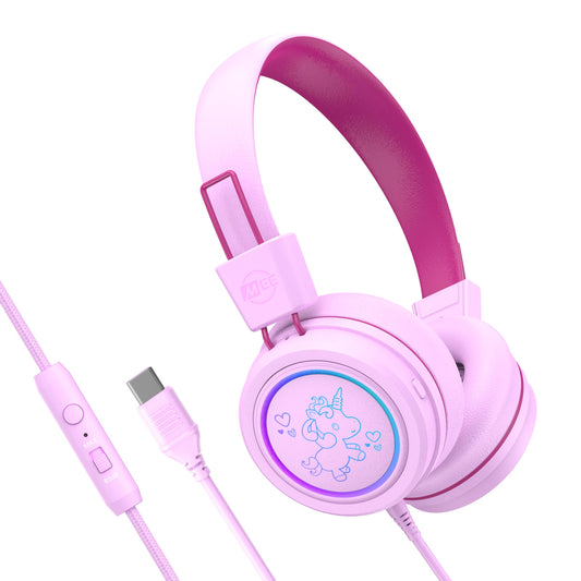MEE audio KidJamz KJ55 - Auriculares USB-C de escucha segura para niños con luces LED multicolor