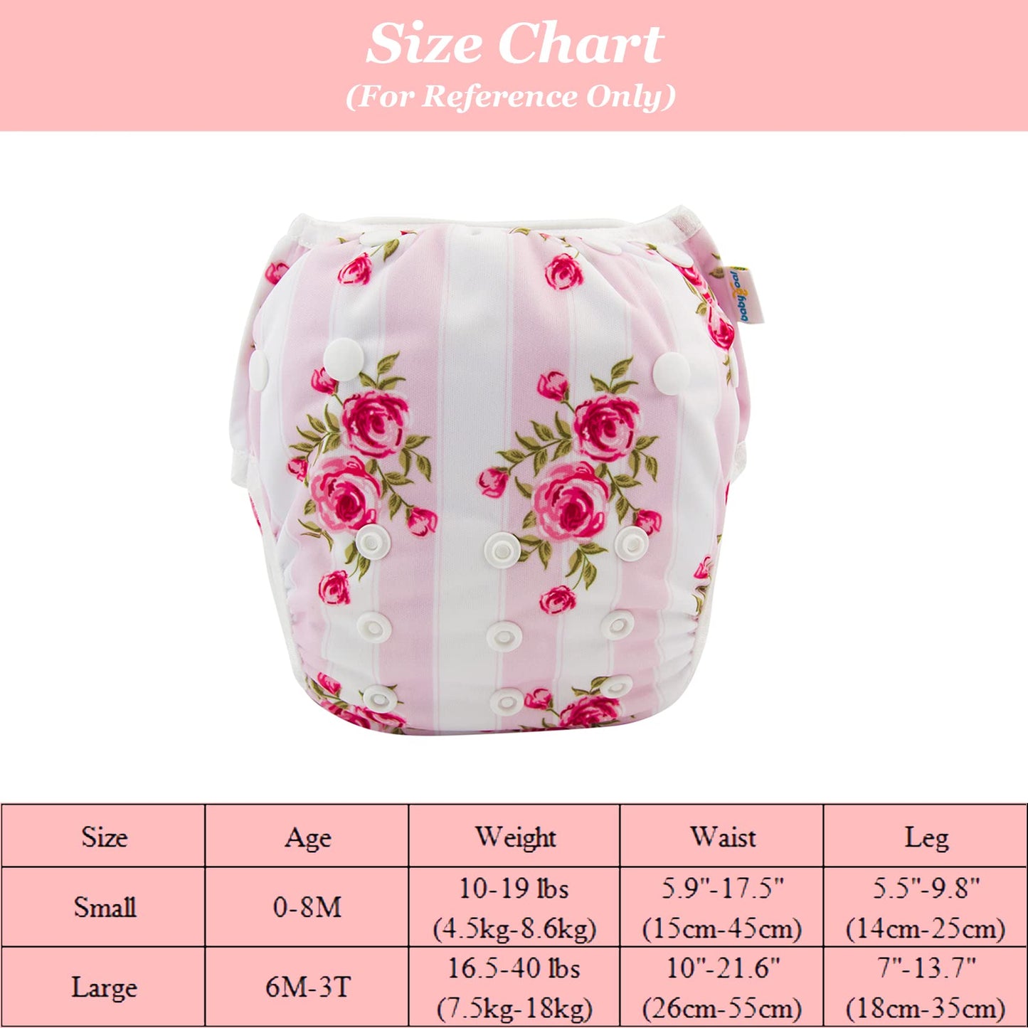 Pañales de baño Babygoal para bebés y niños, reutilizables, ajustables, lavables, talla única (0-8 meses)