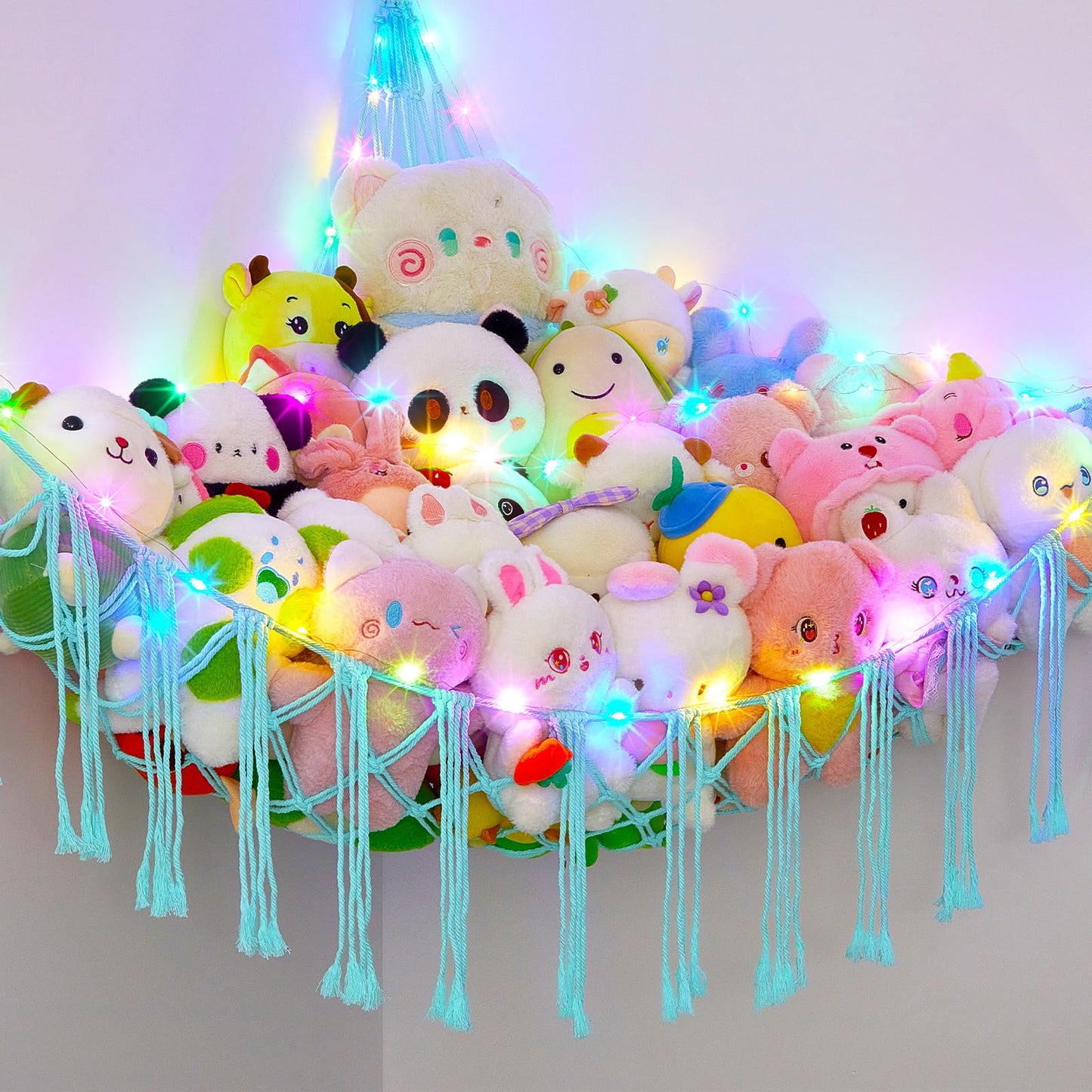 Basumee Red de animales de peluche o hamaca con luz LED