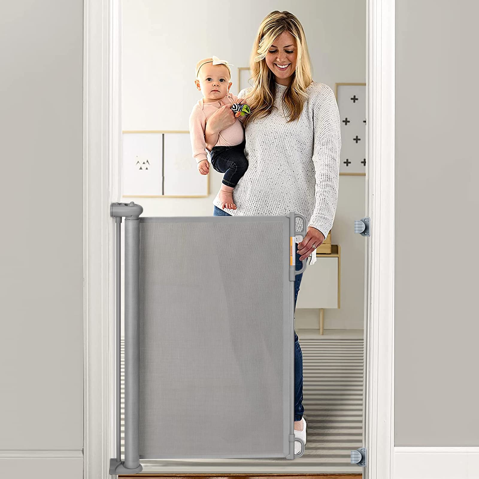 Momcozy - Puerta retráctil para seguridad de bebés y niños, altura de 33 pulgadas, se extiende hasta 55 pulgadas de ancho