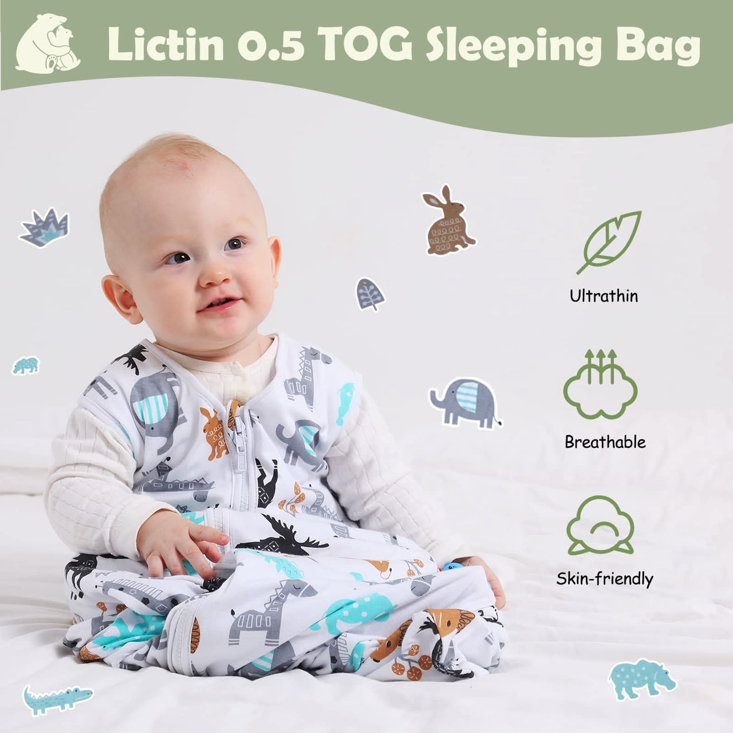Lictin Saco de dormir para bebé de 0.5 tog – Paquete de 2 sacos de dormir para niños de 18 a 36 meses