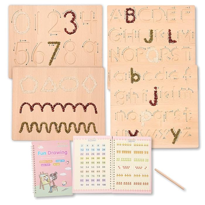 Tablero de rastreo de números y alfabeto de madera