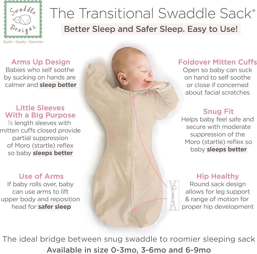 SwaddleDesigns - Saco de transición para envolver con mangas, 3-6 meses