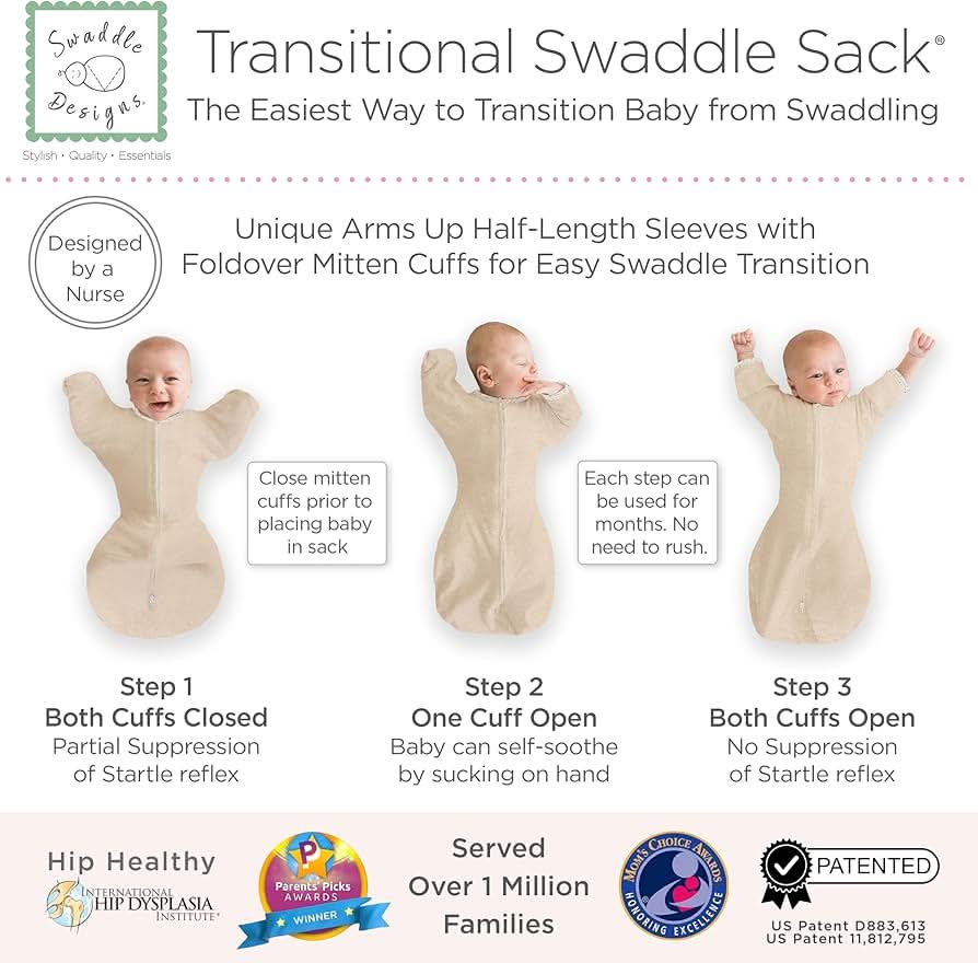 SwaddleDesigns - Saco de transición para envolver con mangas, 3-6 meses