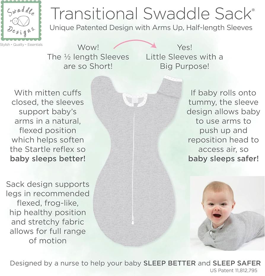 SwaddleDesigns - Saco de transición para envolver con mangas, 3-6 meses