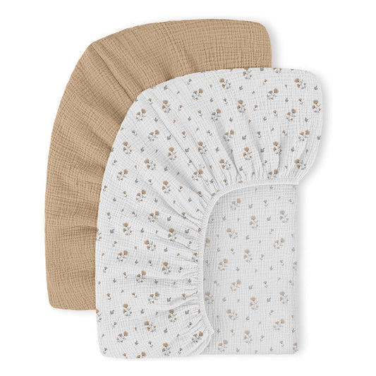 Sábanas de muselina para cuna, sábana bajera ajustable para cuna de 52 x 28 x 8 pulgadas