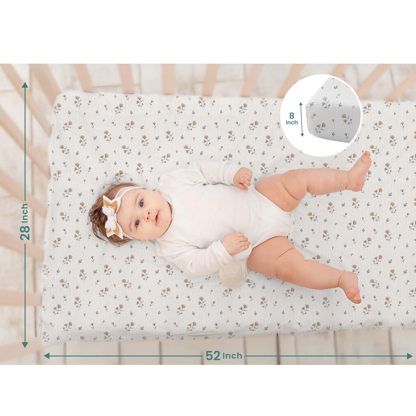 Sábanas de muselina para cuna, sábana bajera ajustable para cuna de 52 x 28 x 8 pulgadas