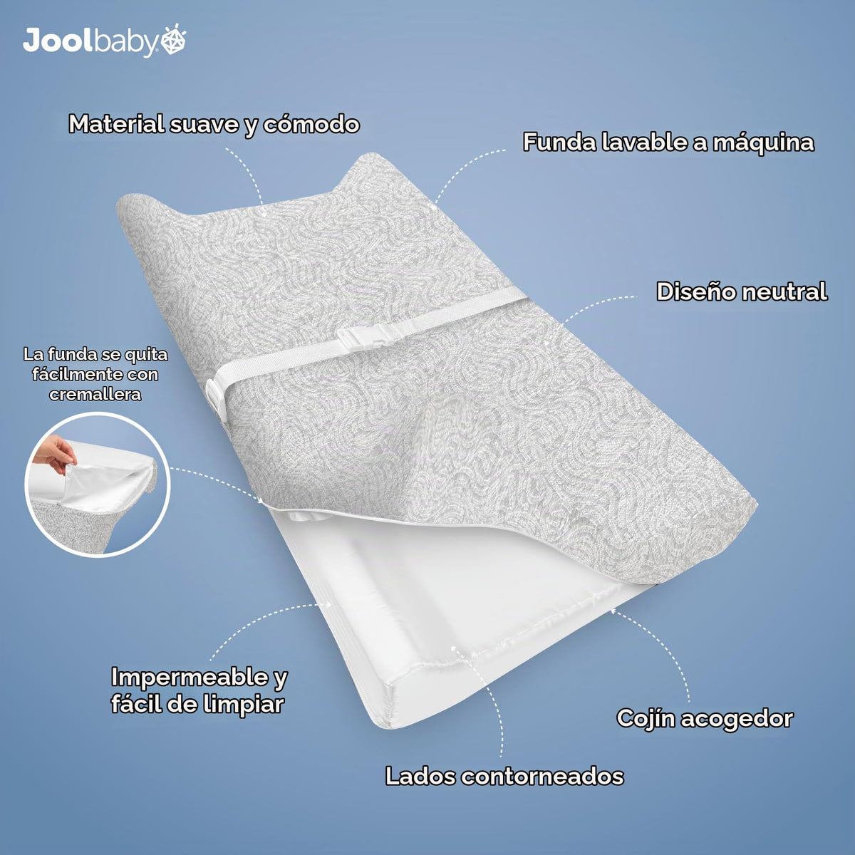 Jool Baby Cambiador suave + funda lavable (patrón de ondas, gris)