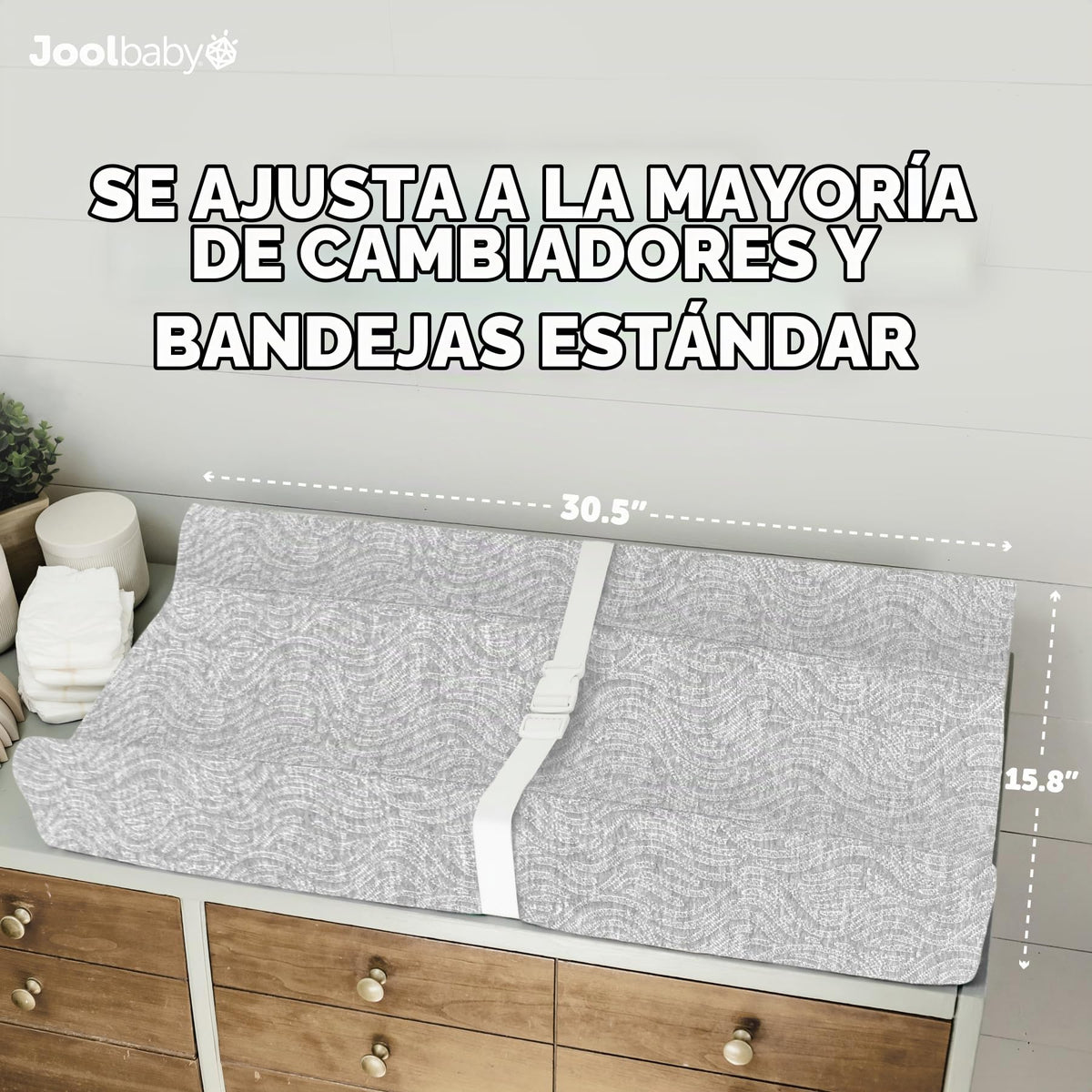 Jool Baby Cambiador suave + funda lavable (patrón de ondas, gris)
