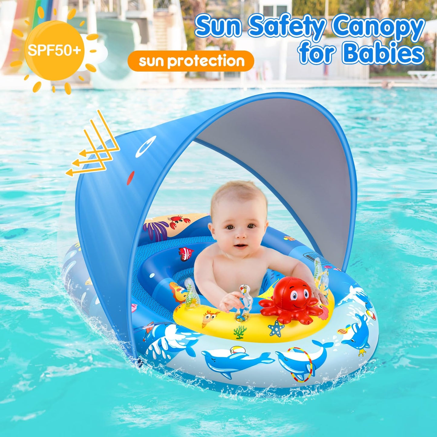 EZIGO Flotador de piscina para bebés con toldo UPF50+