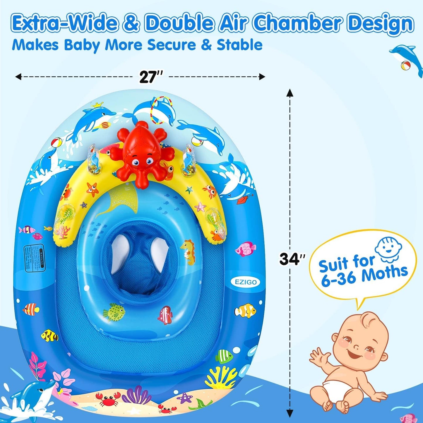 EZIGO Flotador de piscina para bebés con toldo UPF50+