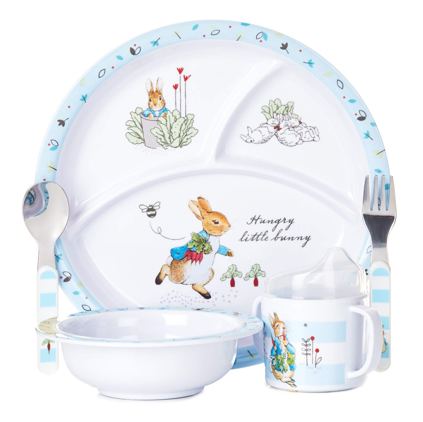Beatrix Potter Peter Rabbit - Juego de vajilla de melamina (5 piezas)