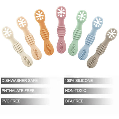 Paquete de 7 cucharas de silicona para bebés | Suministros de destete para bebés