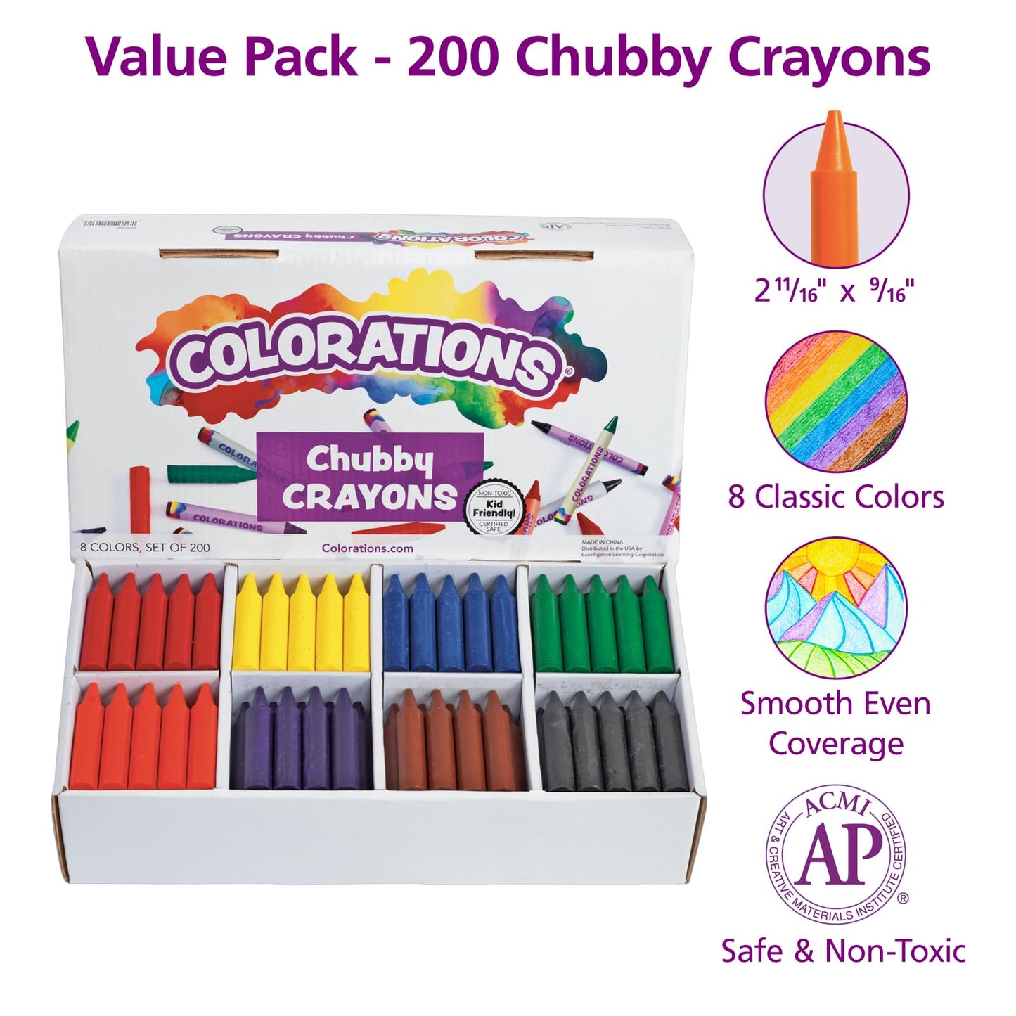 Juego de 200 crayones arcoíris para niños