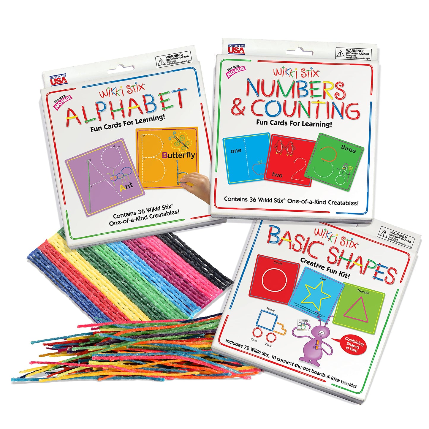 Wikki Stix Trío de aprendizaje temprano, alfabeto, números y formas para un aprendizaje preescolar