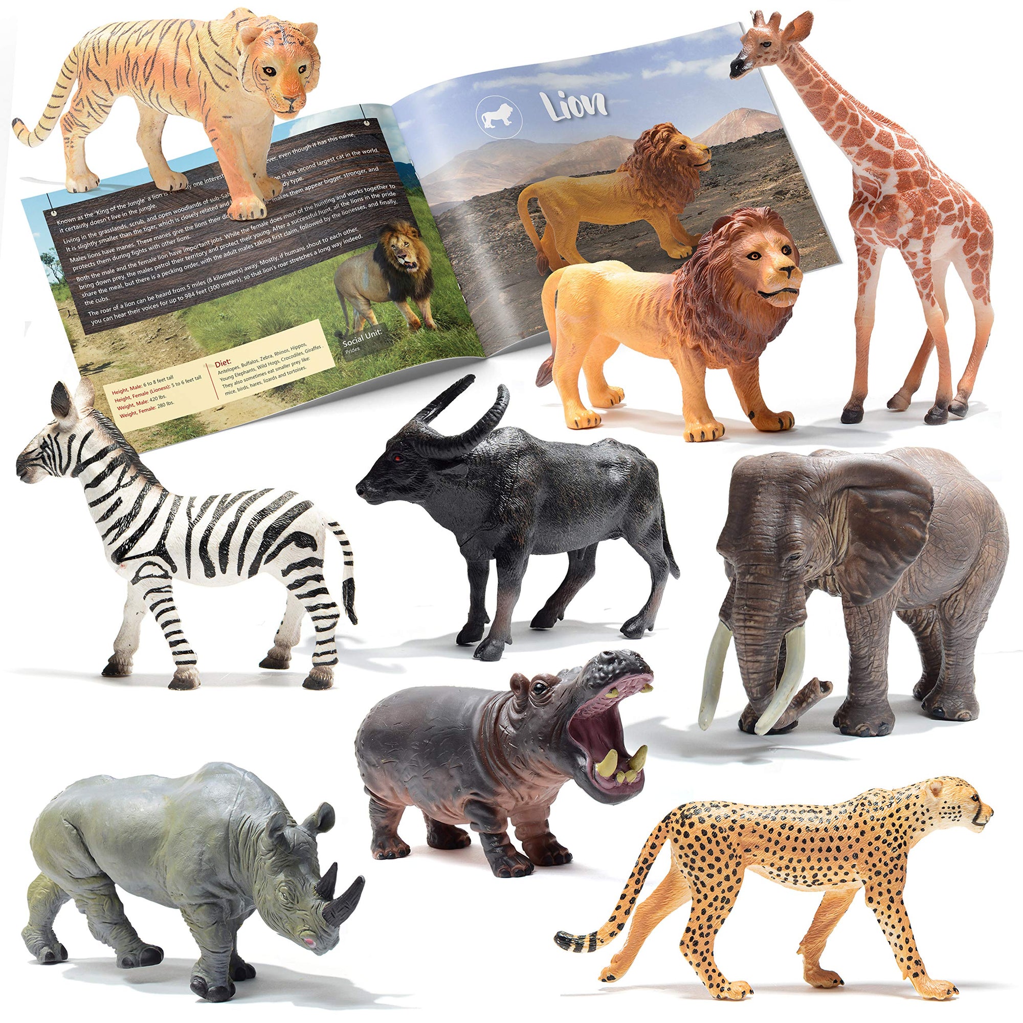 Prextex Figuras realistas de animales de safari – 9 figuras grandes de plástico