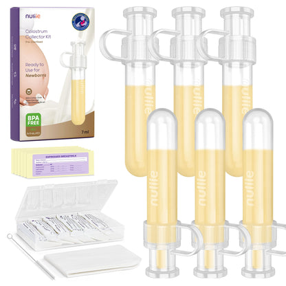 Nuliie Kit Colector de Calostro 7ml/6 piezas, Resistente a Fugas, Colector de Leche Materna Reutilizable