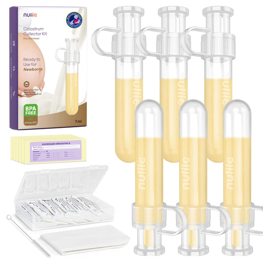 Nuliie Kit Colector de Calostro 7ml/6 piezas, Resistente a Fugas, Colector de Leche Materna Reutilizable