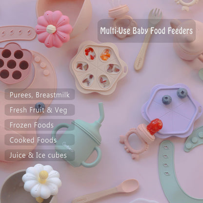 Ginbear Alimentador de frutas de silicona para bebés y bandeja para congelador (juego de 2)