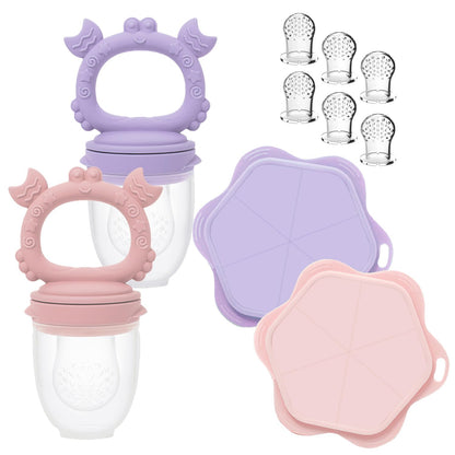 Ginbear Alimentador de frutas de silicona para bebés y bandeja para congelador (juego de 2)