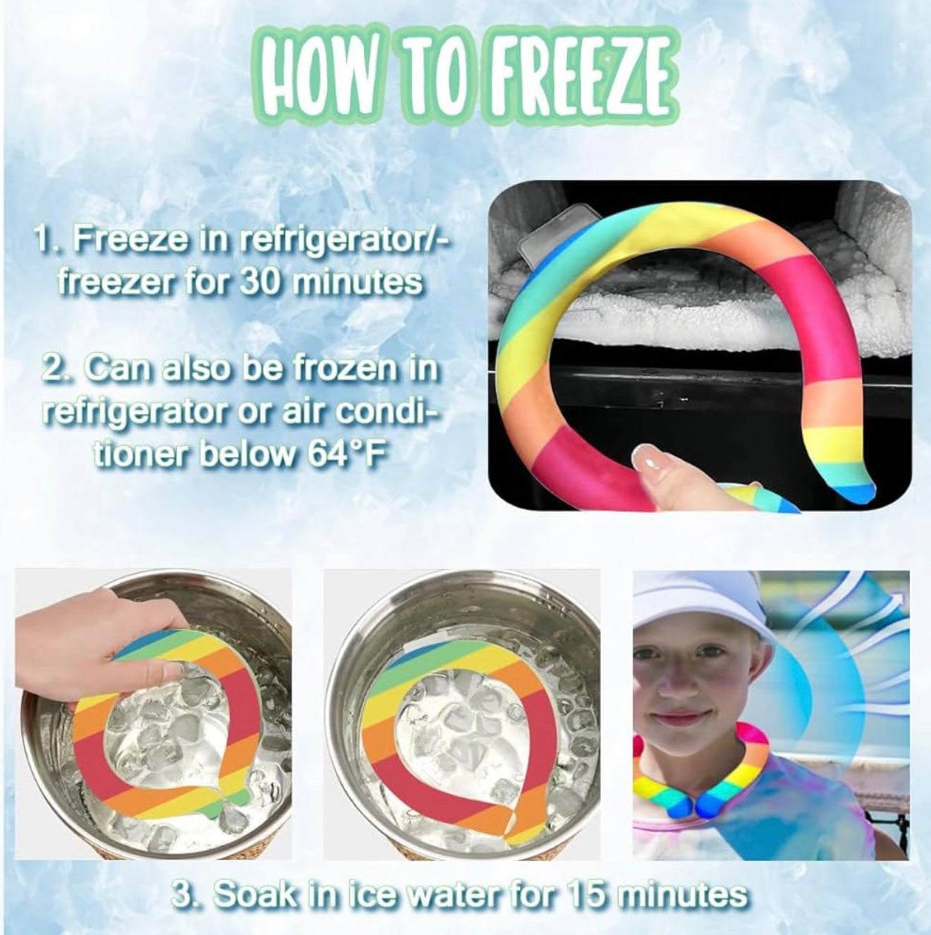 Anillo de hielo portátil, tubo de enfriamiento para el cuello, paquete de 2