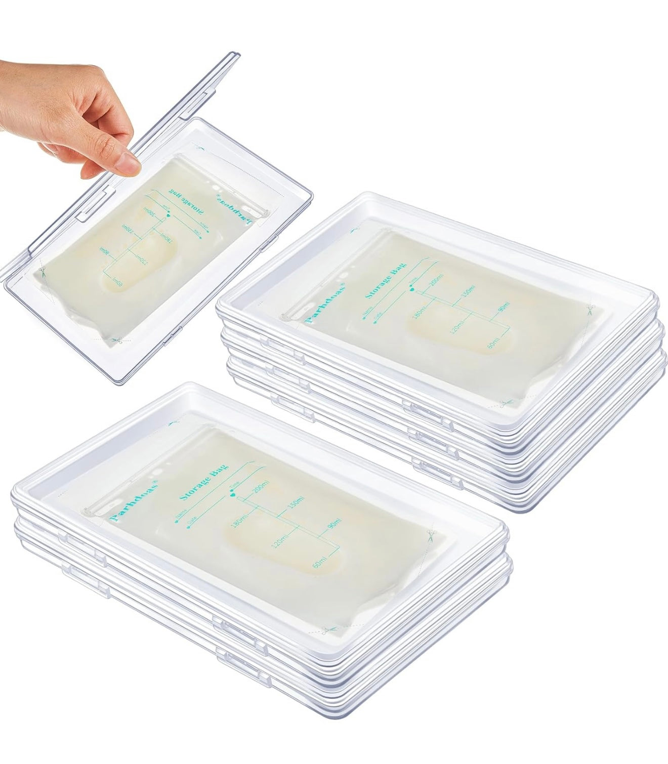Hushee organizador de almacenamiento de leche materna plana transparente, paquete de 11