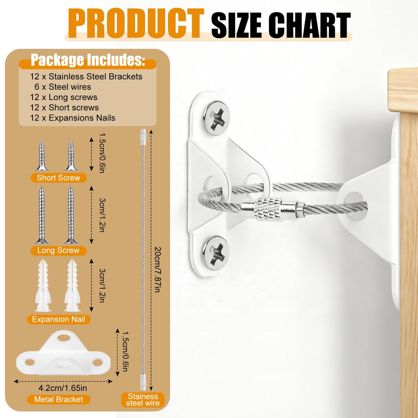 Paquete de 6 anclajes para muebles a prueba de bebés