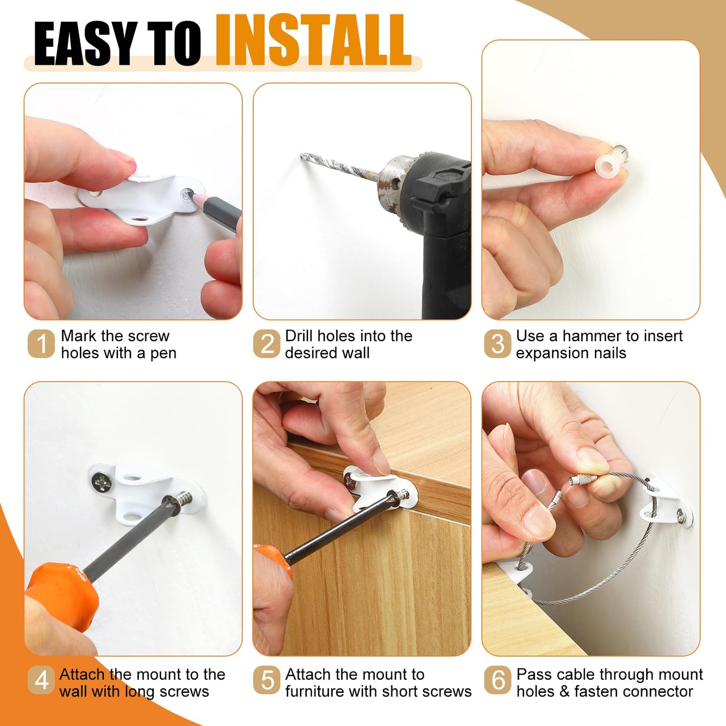 Paquete de 6 anclajes para muebles a prueba de bebés