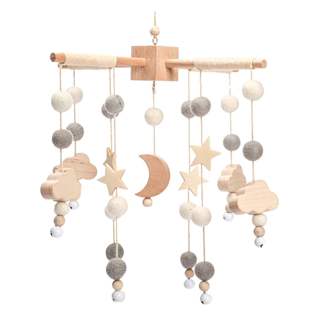 Decoración móvil para cuna de bebé bohemia, luna y estrellas, con nube