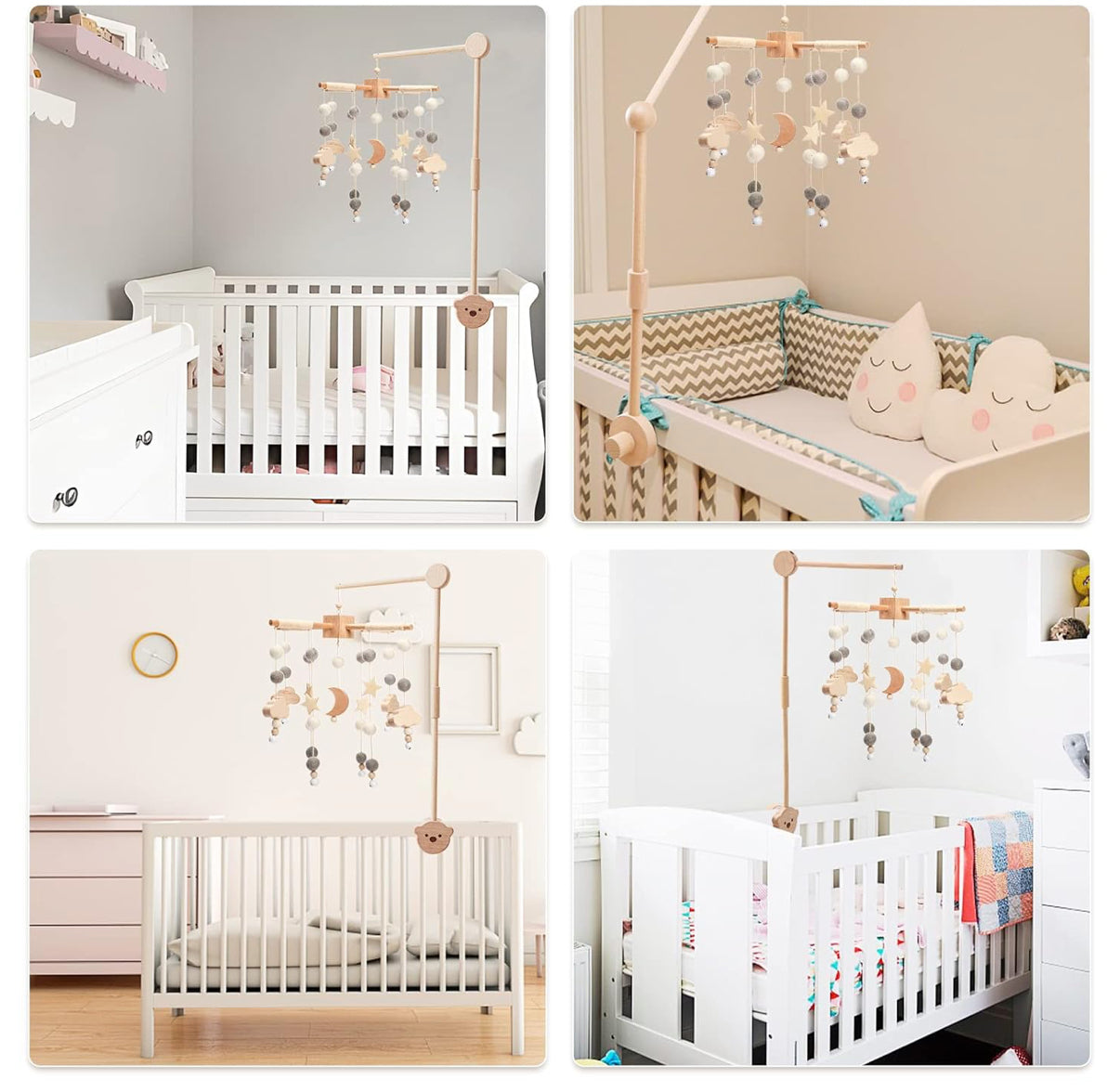 Decoración móvil para cuna de bebé bohemia, luna y estrellas, con nube