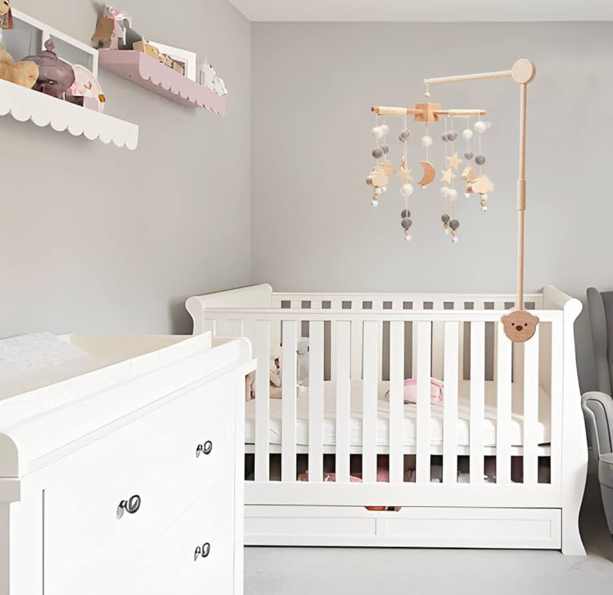 Decoración móvil para cuna de bebé bohemia, luna y estrellas, con nube