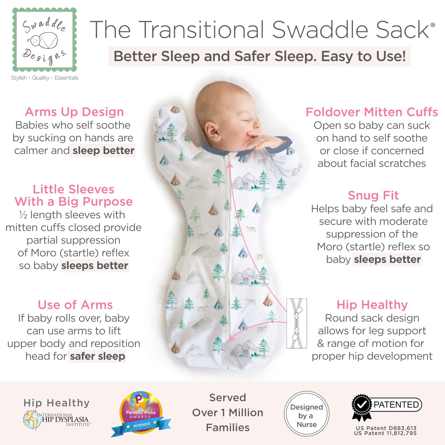 SwaddleDesigns Saco de envolver con brazos arriba, 3-6 meses
