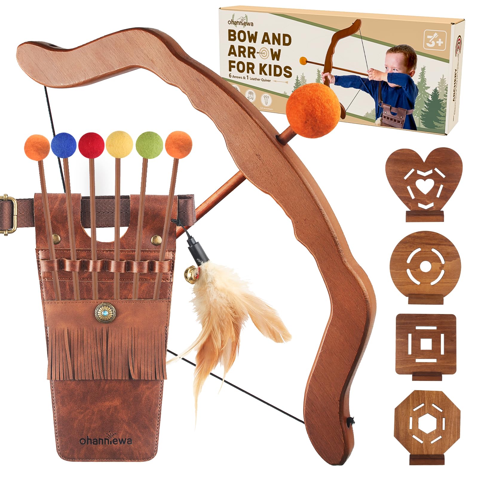 Arco y flecha para niños - Juego de tiro con arco de madera para niños a partir de 3 años