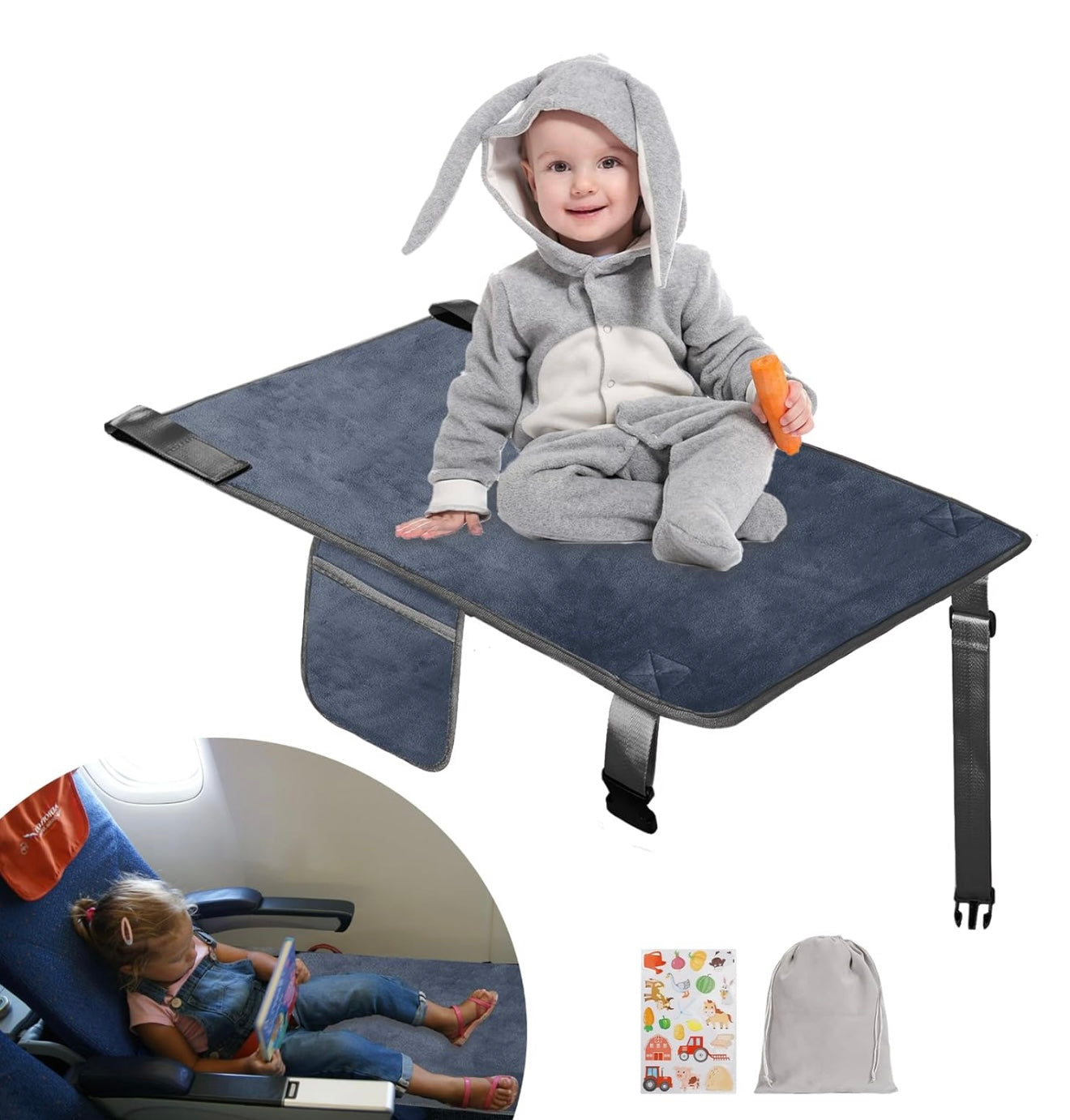 Cama de avión para niños pequeños, extensor de asiento de avión suave