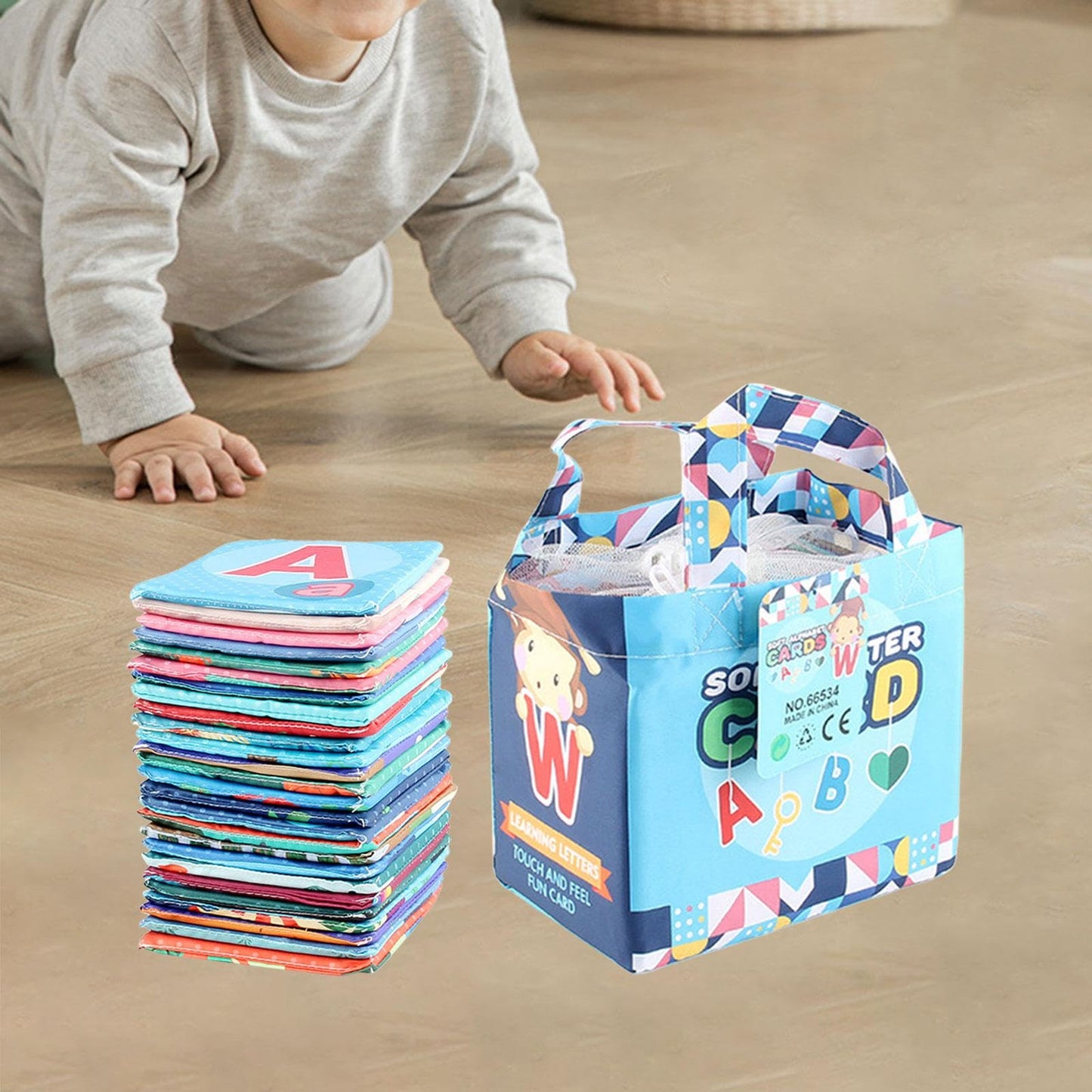 Tarjetas suaves del alfabeto para bebé con bolsa de almacenamiento