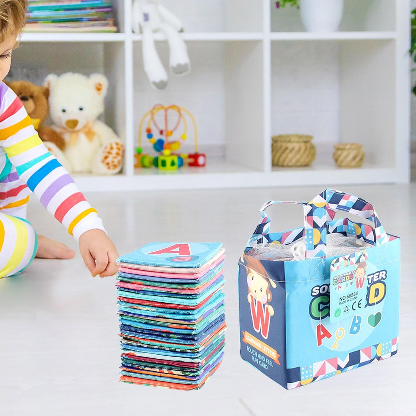 Tarjetas suaves del alfabeto para bebé con bolsa de almacenamiento
