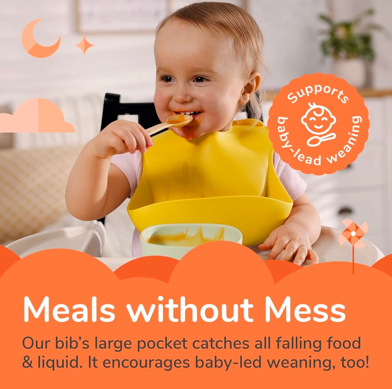 Baberos de silicona para bebés, baberos para comer, 2 baberos de silicona lavables