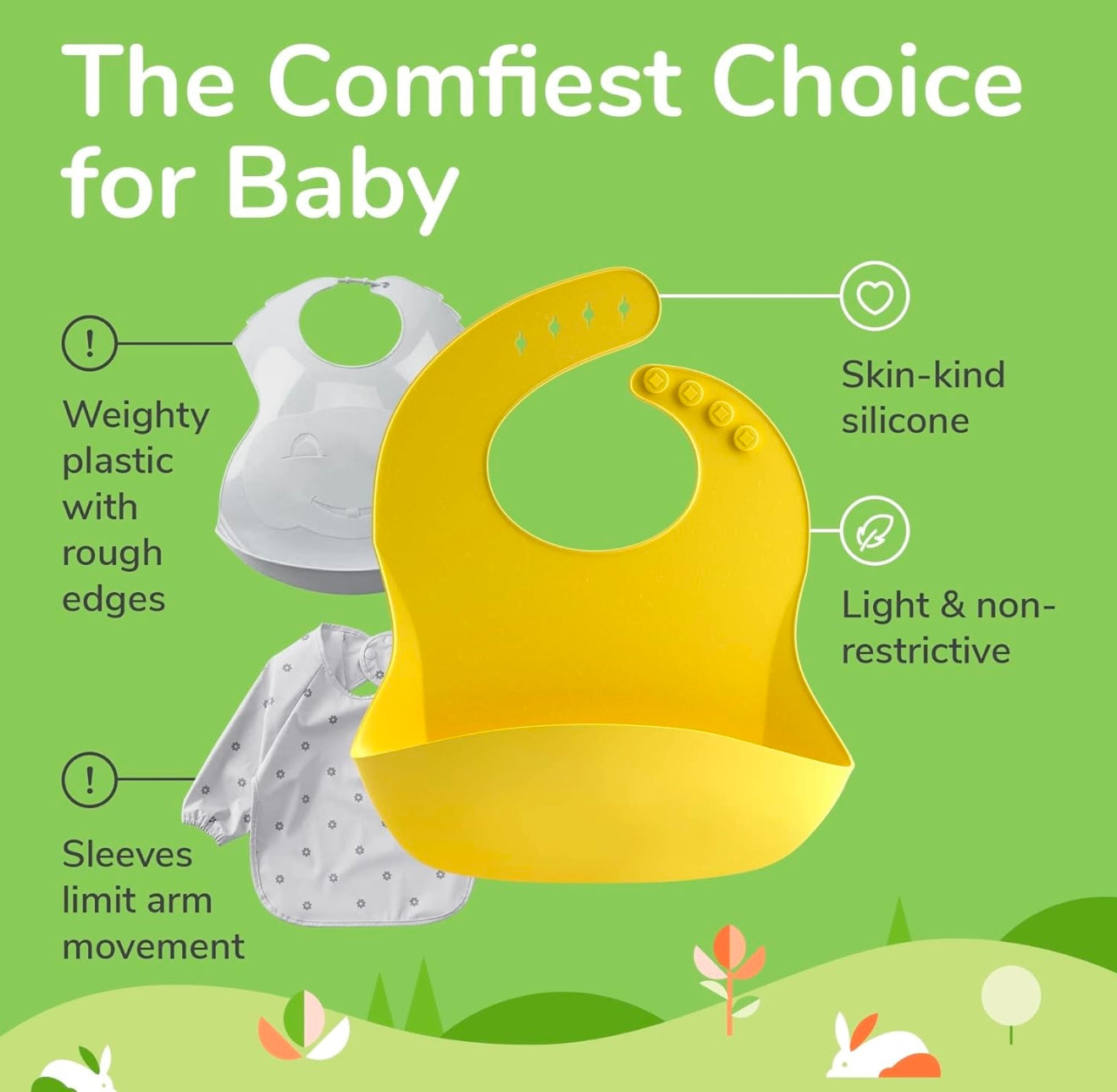 Baberos de silicona para bebés, baberos para comer, 2 baberos de silicona lavables