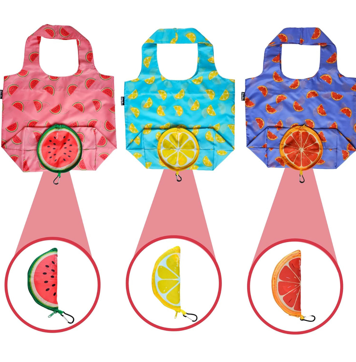Bolsas reutilizables con diseño de frutas