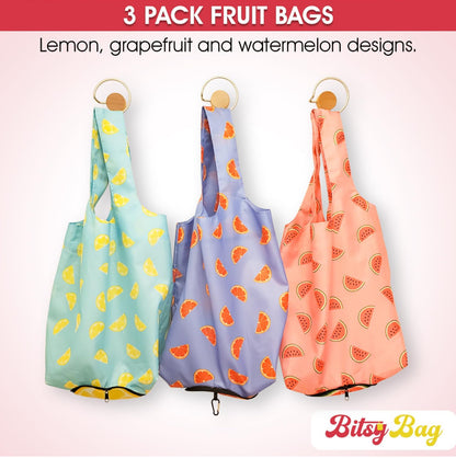 Bolsas reutilizables con diseño de frutas